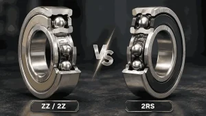 مقایسه بلبرینگ ZZ و 2RS با نمایش شیلد فلزی و آب‌بند لاستیکی